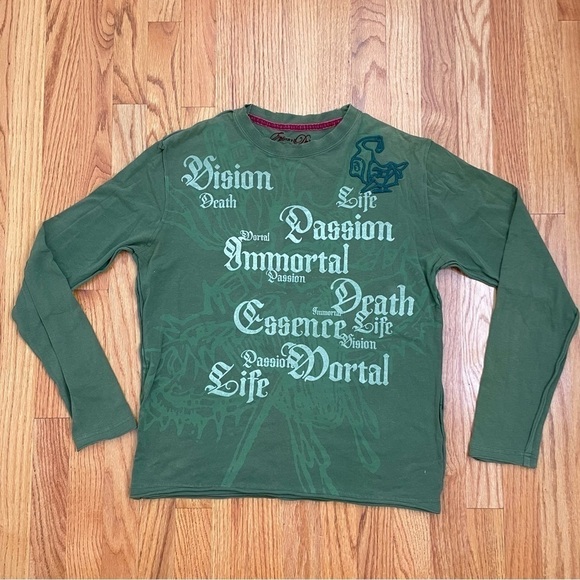 EDWARD DADA Men’s Green Embroidered long Sleeve Graphic Tee T-Shirt Small - Picture 6 of 12